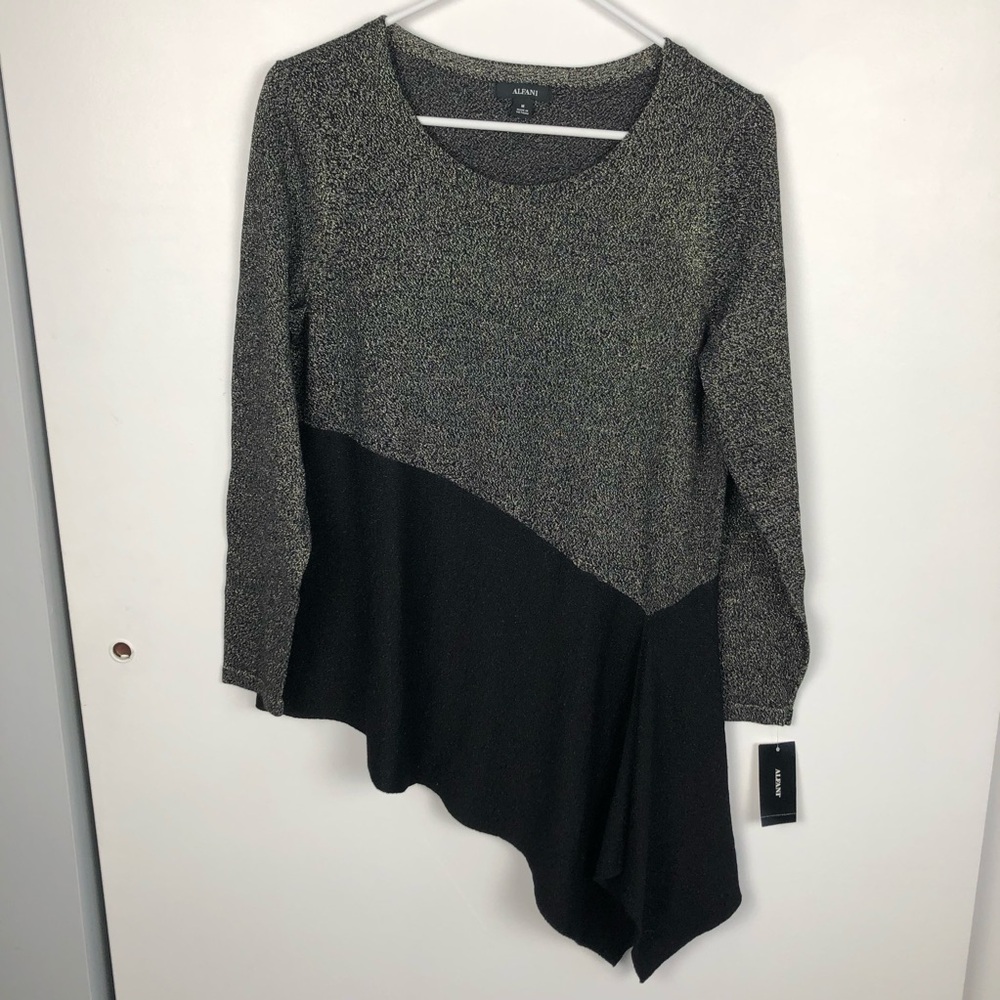 Alfani Asymmetrical Lurex Knit Top - Black and Metallic Gold Medium M NWT